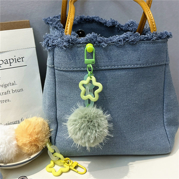 Wholesale Creative cute fur ball flower keychain colorful candy ball plush pendant